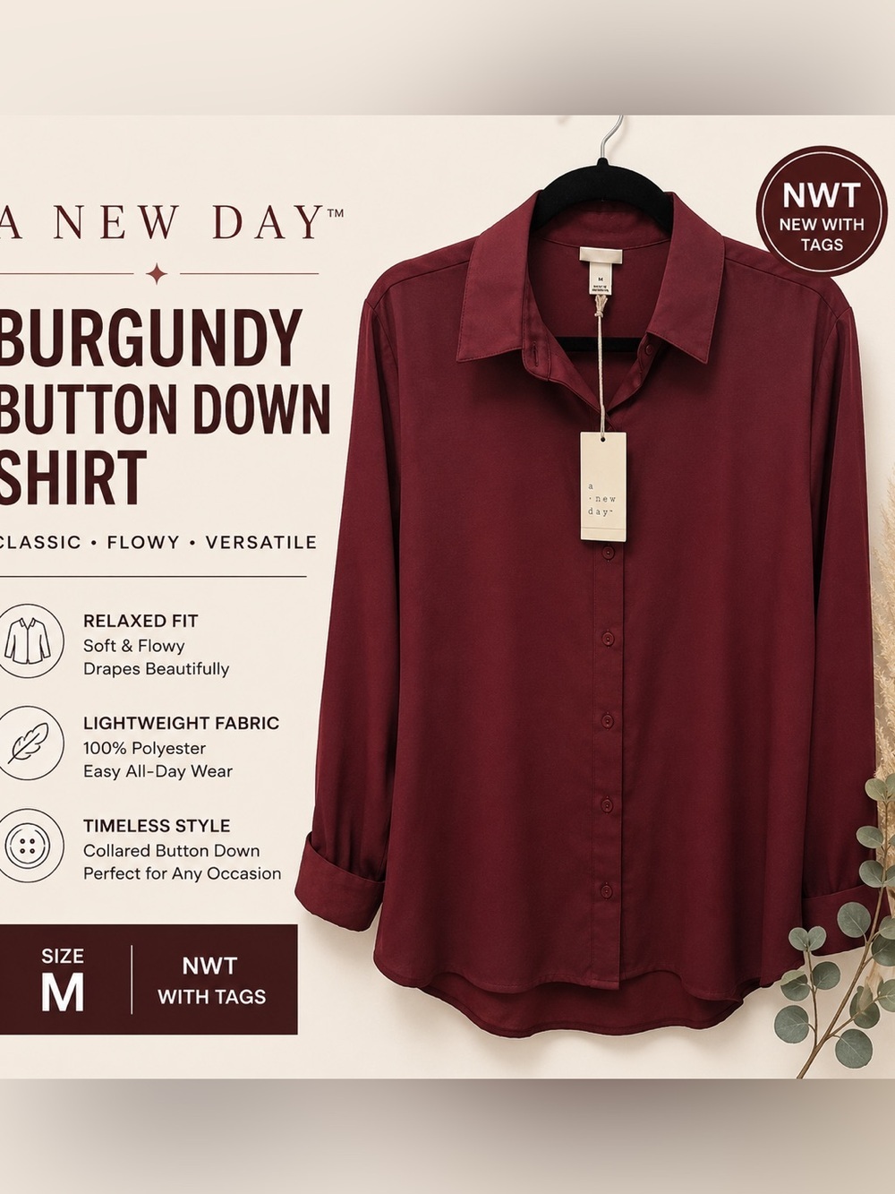 a new day Burgundy Button-Down Collared Shirt